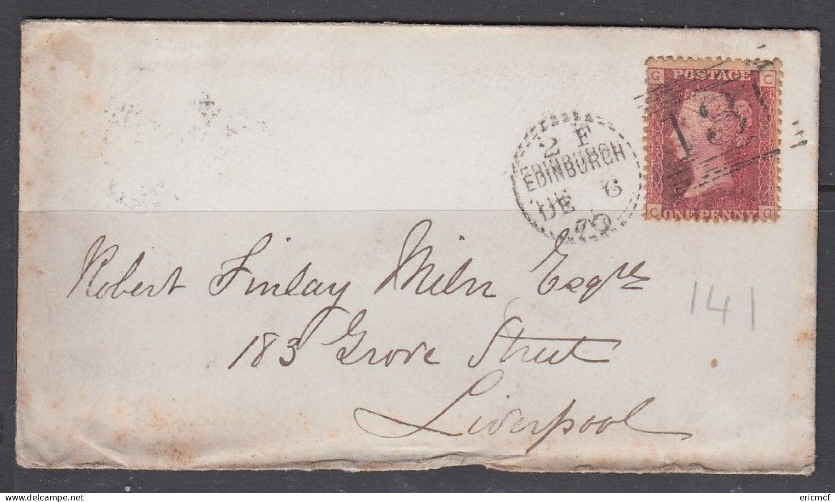 GB 1858 1d Red Plate 141 Edinburgh Dotted Circle On Cover                / PR05 - Cartas