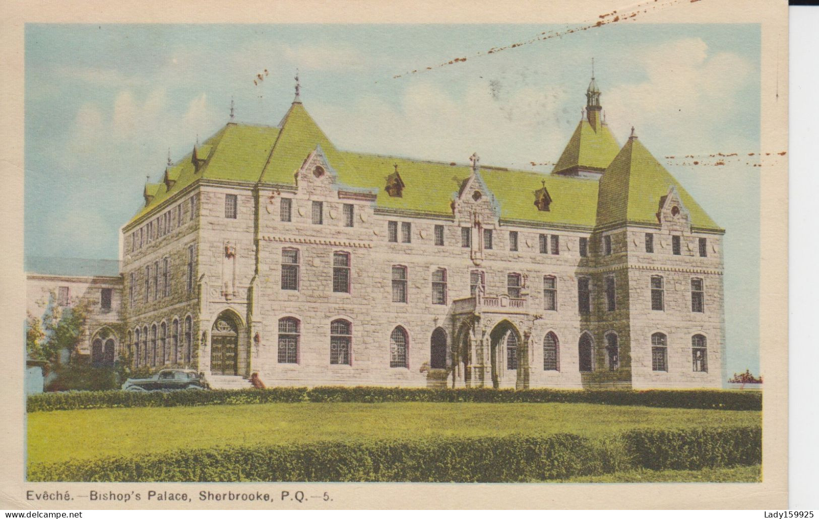 Évêché- Bishop Palace Sherbrooke Québec Canada Post 1950  Vintage Bâtiment En Pierre Lucanes A Pignons Toit Ardoise - Sherbrooke