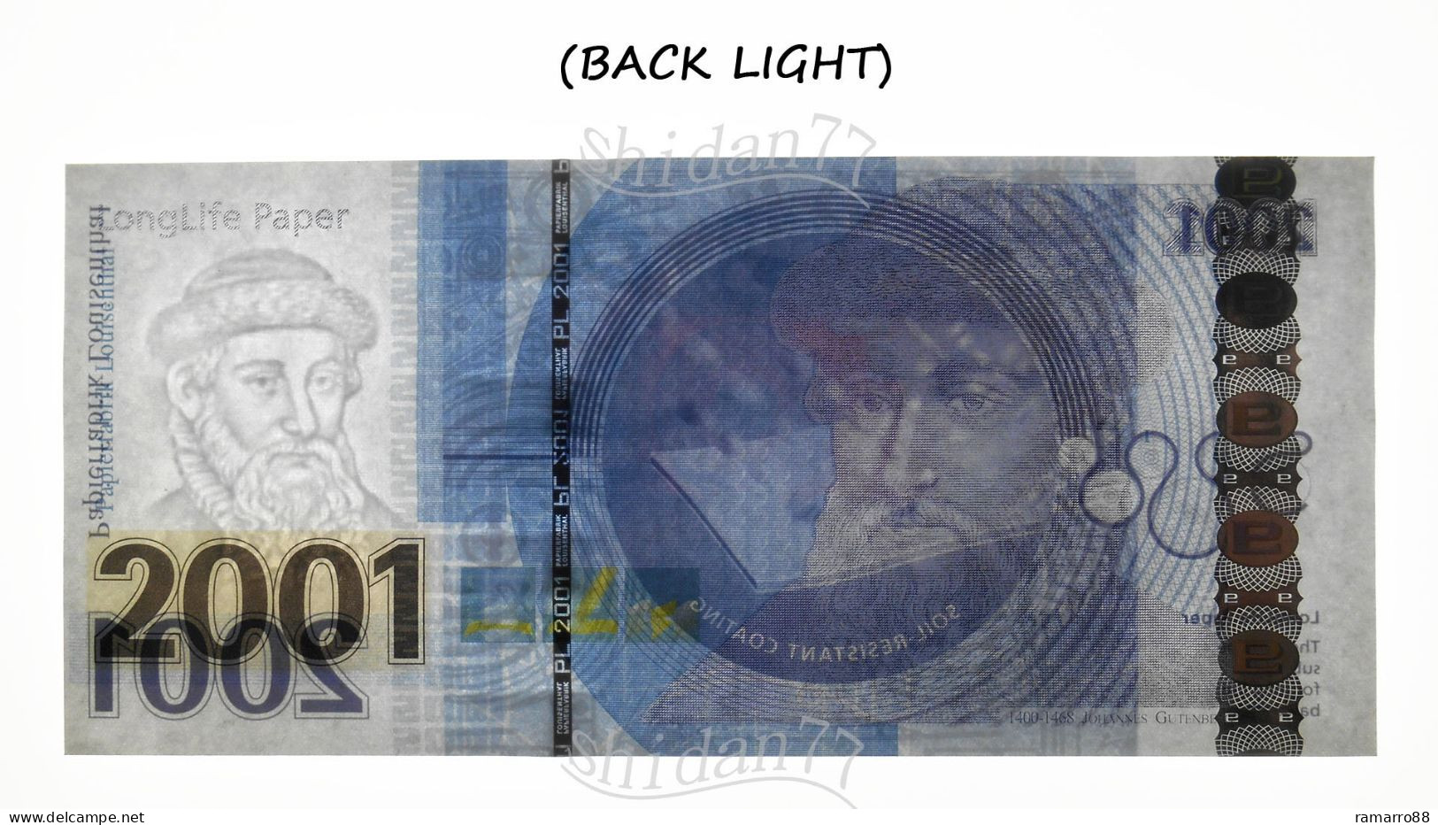 Louisenthal / Giesecke Devrient G&D - Johannes Gutenberg 2001 Specimen Test Note Unc - Fiktive & Specimen