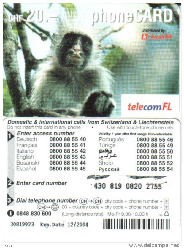 LIECHTENSTEIN 20 FR MONKEY ANIMAL EXP. 12/2004  READ DESCRIPTION !! - Liechtenstein