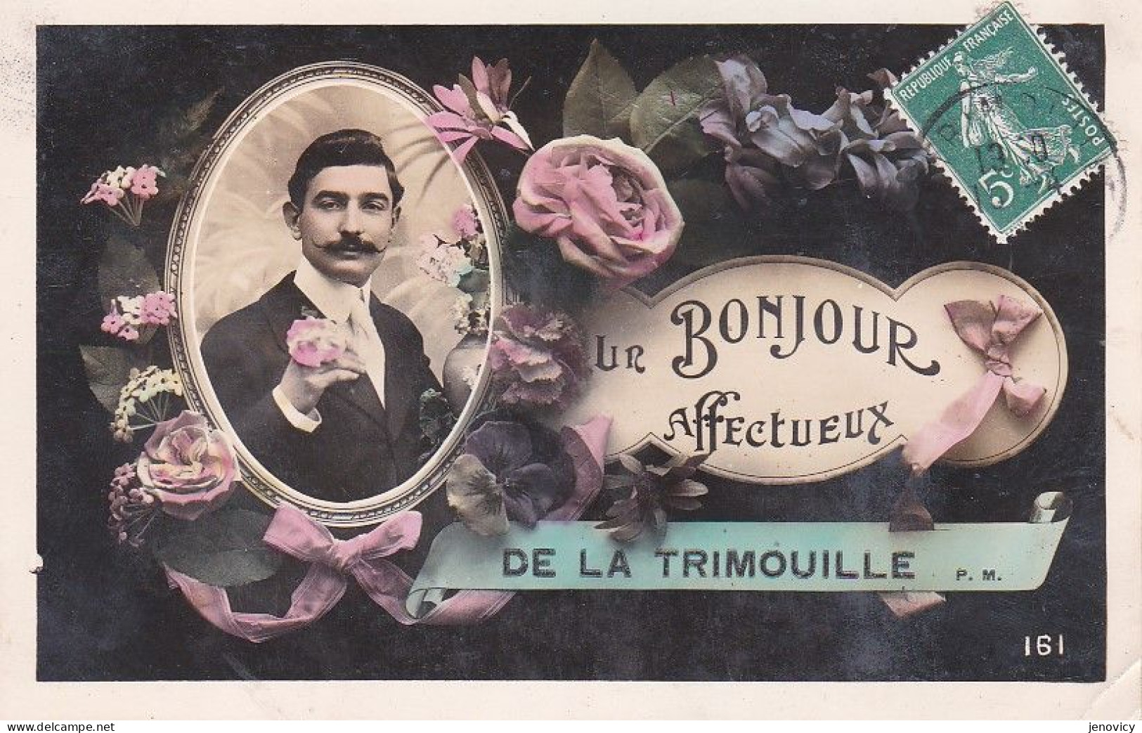 BELLE FANTAISIE " UN BONJOUR AFFECTUEUX DE LA TRIMOUILLE " HOMME FLEURS   REF 80306 - La Trimouille