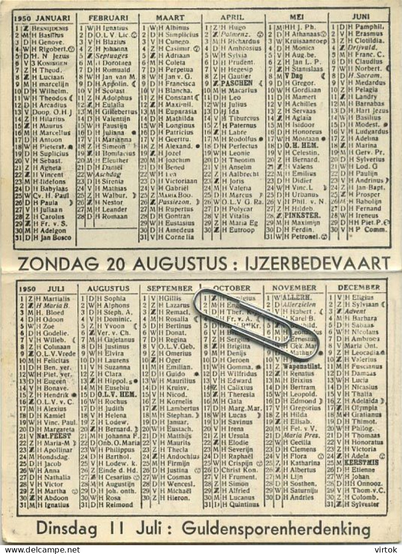 DIKSMUIDE :  Ijzertoren --  Bedevaart 1950   Kalender - Grossformat : 1941-60