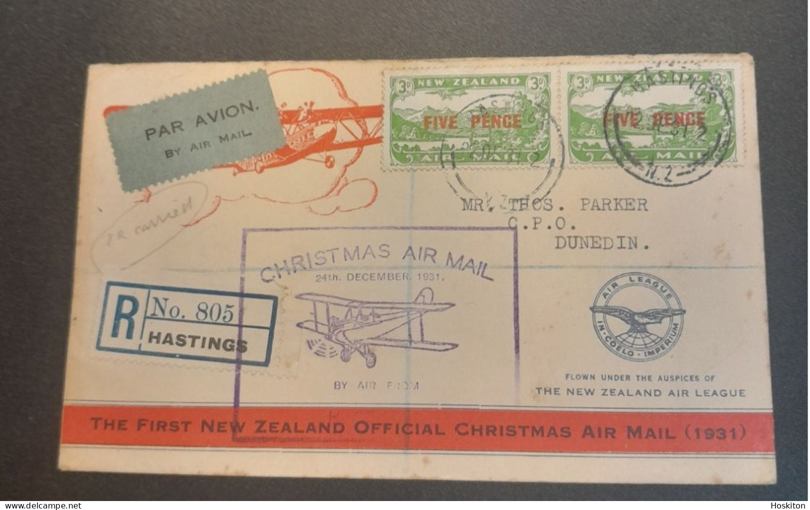 1931-24 Dec Special Christmas Survey Flights Cat 65m Hastings-Dunedin - Cartas & Documentos