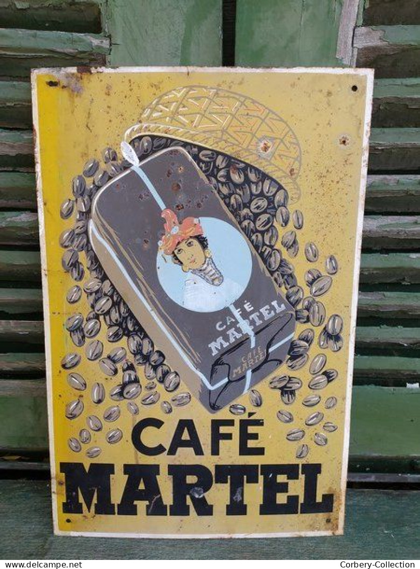 Ancienne Plaque Tôle Publicitaire Café Martel - Enameled Signs (after1960)