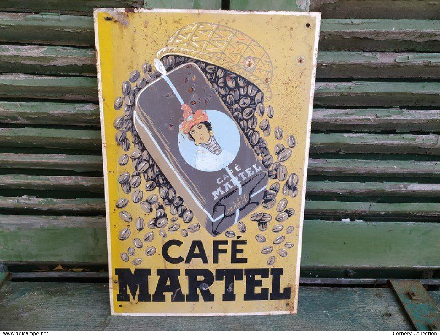 Ancienne Plaque Tôle Publicitaire Café Martel - Enameled Signs (after1960)