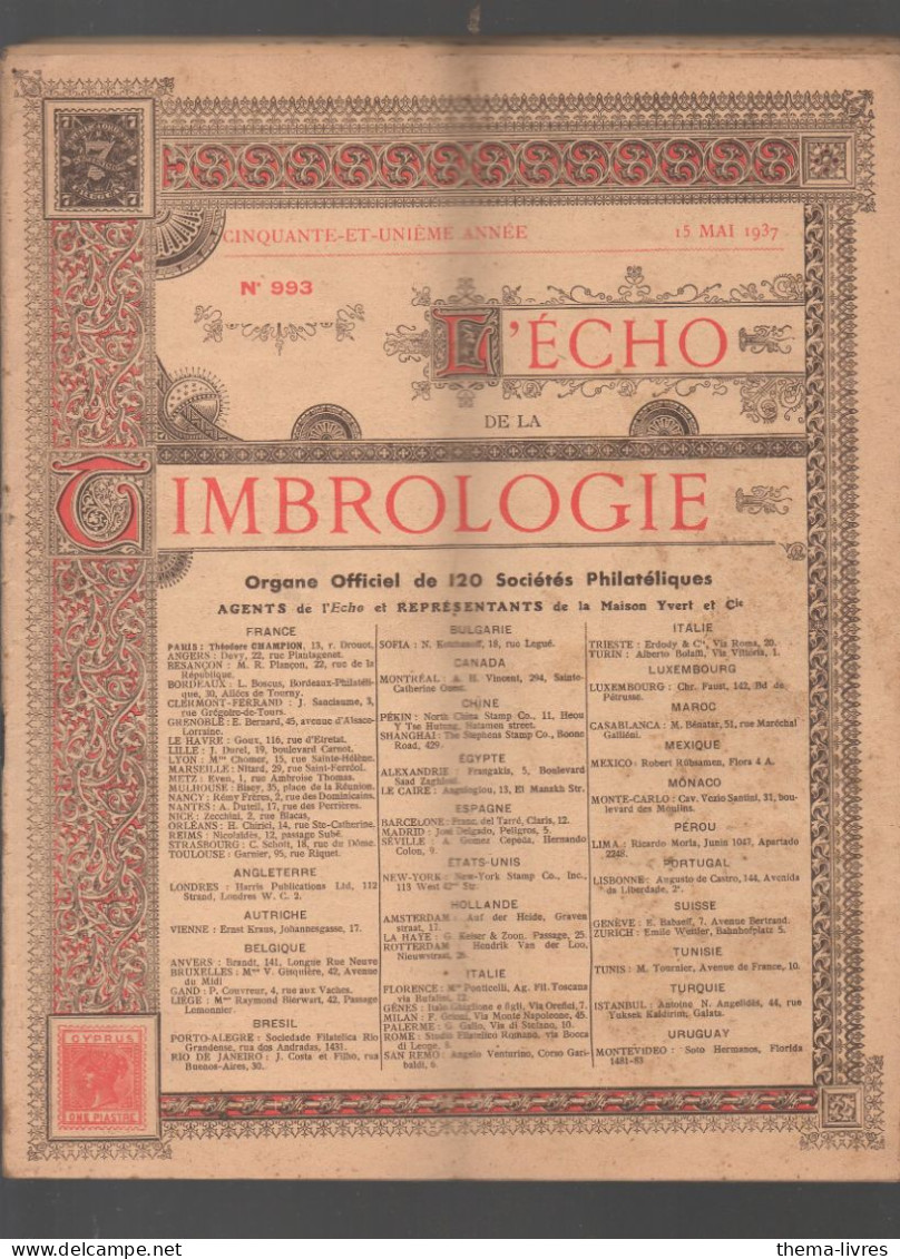 Revue L"ECHO DE LA TIMBROLOGIE Lot De 5 N°  De 1937 (voir Détails En  Description)  (CAT6179) - Français (jusque 1940)