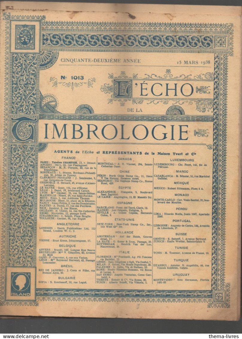 Revue L"ECHO DE LA TIMBROLOGIE Lot De 6 N°  De 1938 (voir Détails En  Description)  (CAT6180) - Français (jusque 1940)