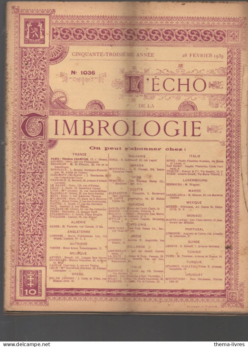 Revue L"ECHO DE LA TIMBROLOGIE Lot De 7 N°  De 1939 (voir Détails En  Description)  (CAT6181) - Francesi (prima Del 1940)