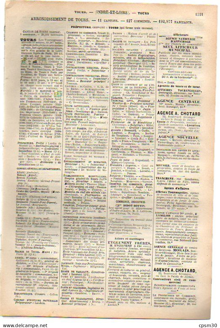 ANNUAIRE - 37 - Département Indre Et Loire - Année 1900 - édition Didot-Bottin - 30 Pages - Annuaires Téléphoniques