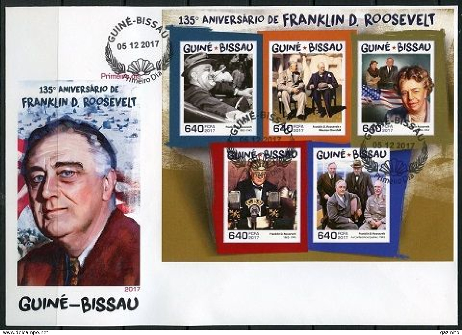 Guinea Bissau 2017, Roosevelt, Churchill, 5val In BF IMPERFORATED In FDC - Sir Winston Churchill