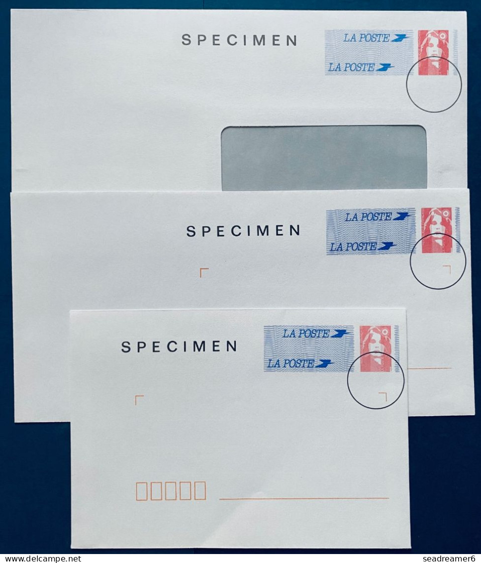 3 Entiers Enveloppes Pret à Poster Marianne De BRIAT "SPECIMEN " TTVP Rouge Différentes TTB - 1989-1996 Marianne Du Bicentenaire