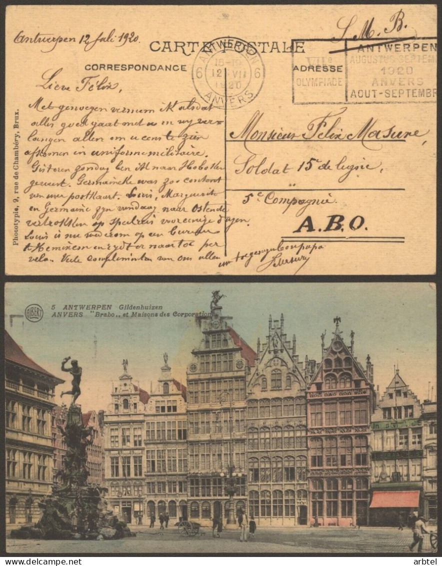 BELGICA CORREO MILITAR FELDPOST MAT 1920 ANVERS JUEGOS OLIMPICOS AMBERES OLYMPIC GAMES - Summer 1920: Antwerp