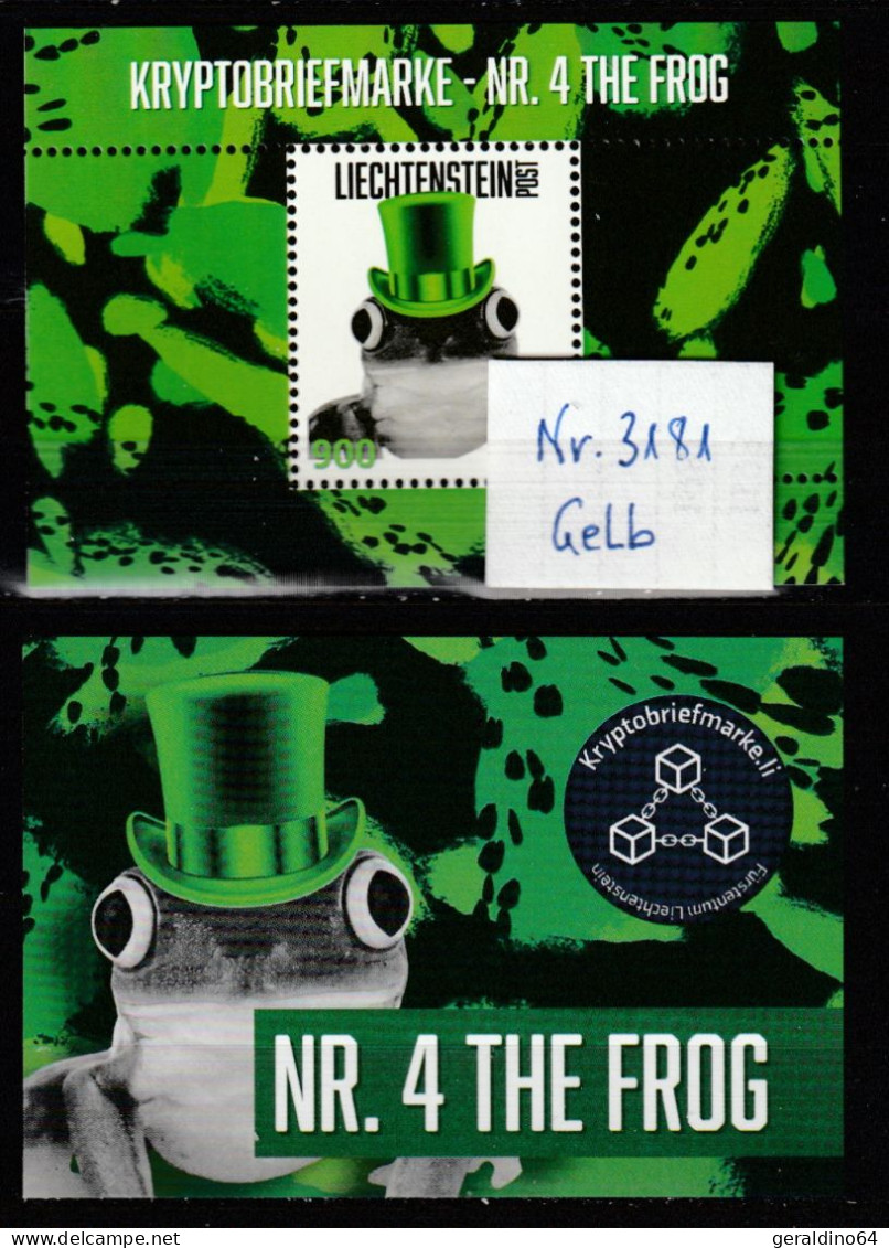 Liechtenstein 2023 Crypto Stamp Nr. 4 The Frog Virtueller Gelber Zylinder ** Postfrisch - Ungebraucht