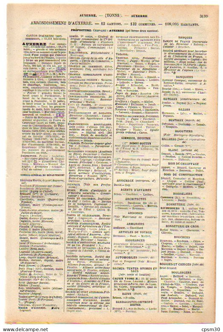 ANNUAIRE - 89 - Département Yonne - Année 1900 - édition Didot-Bottin - 34 Pages - Annuaires Téléphoniques