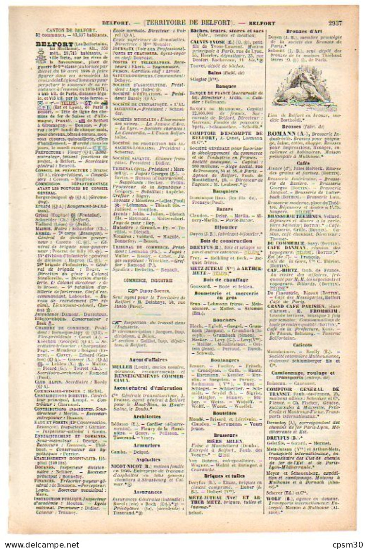 ANNUAIRE - 90 - Département Territoire De Belfort - Année 1900 - édition Didot-Bottin - 08 Pages - Telephone Directories