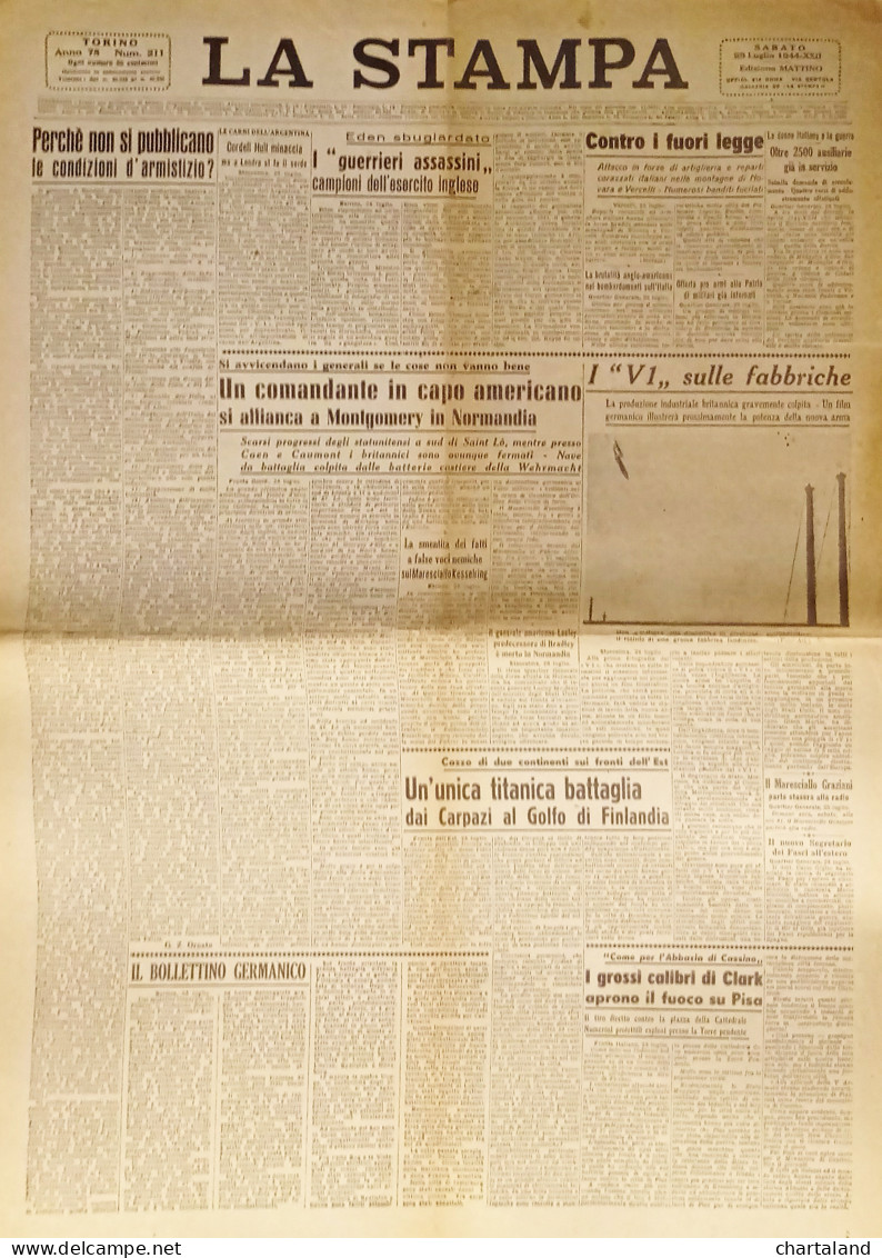 Quotidiano - La Stampa N. 211 - 1944 Contro I Fuori Legge - Altri & Non Classificati