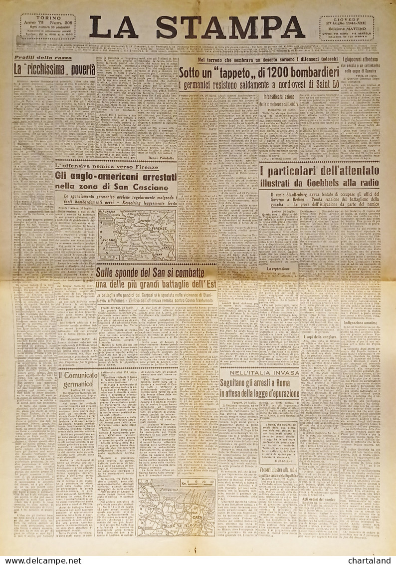 Quotidiano - La Stampa N. 209 - 1944 Sotto Un Tappeto Di 1200 Bombardieri - Altri & Non Classificati