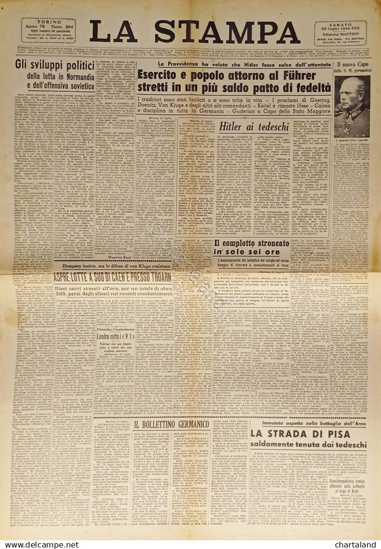 Quotidiano - La Stampa N. 204 - 1944 Esercito E Popolo Attorno Al Fuhrer - Altri & Non Classificati