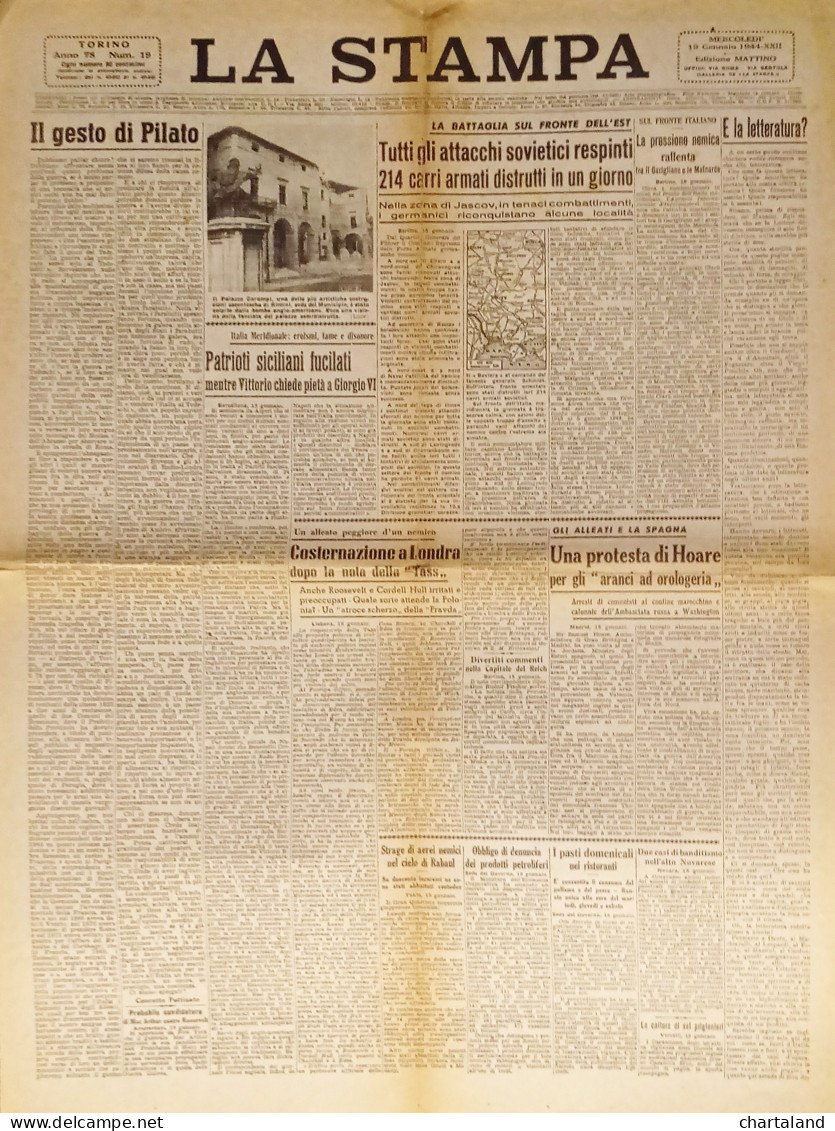 Quotidiano - La Stampa N. 19 - 1944 Il Gesto Di Pilato - Altri & Non Classificati