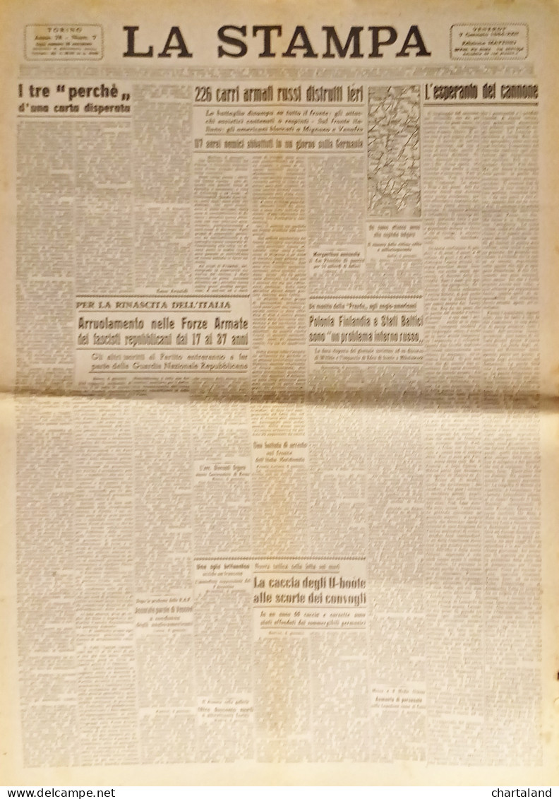 Quotidiano - La Stampa N. 7 - 1944  - 226 Carri Armati Russi Distrutti  - Altri & Non Classificati