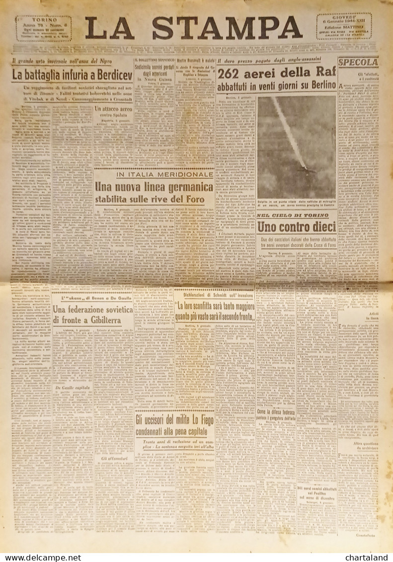 Quotidiano - La Stampa N. 6 - 1944 La Battaglia Infuria A Berdicev - Altri & Non Classificati