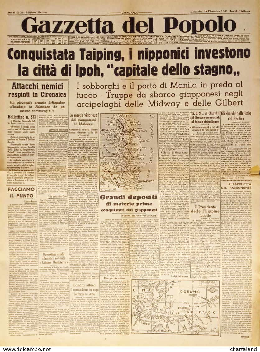 Gazzetta Del Popolo N. 309 - 1941 Conquista Taiping, I Nipponici Investono Ipoh - Altri & Non Classificati