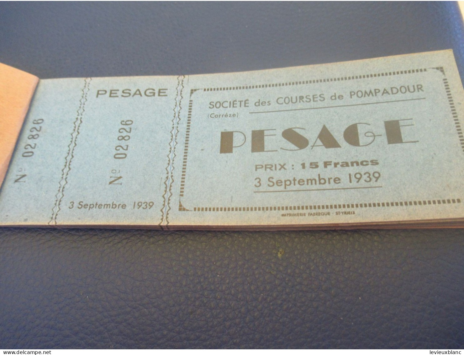 Société Des Courses De Pompadour/ Corrèze/ Carnet De 25 Tickets De Pesage/ 1939   TCK250 - Equitazione