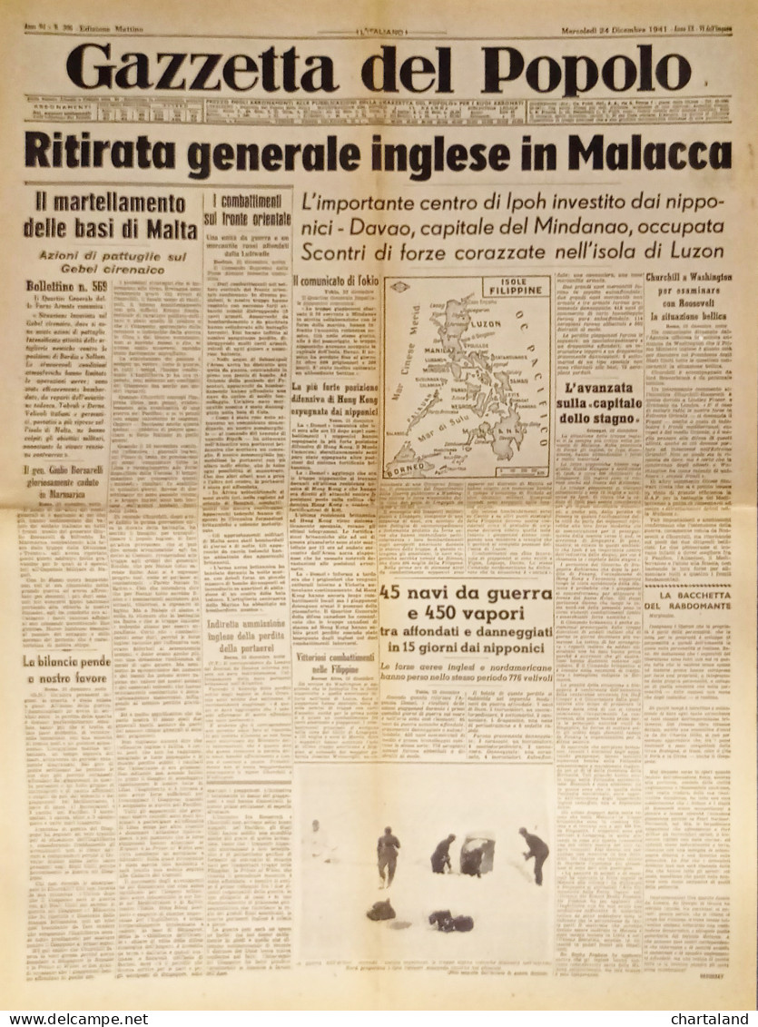 Gazzetta Del Popolo N. 306 - 1941 Ritirata Generale Inglese In Malacca - Altri & Non Classificati