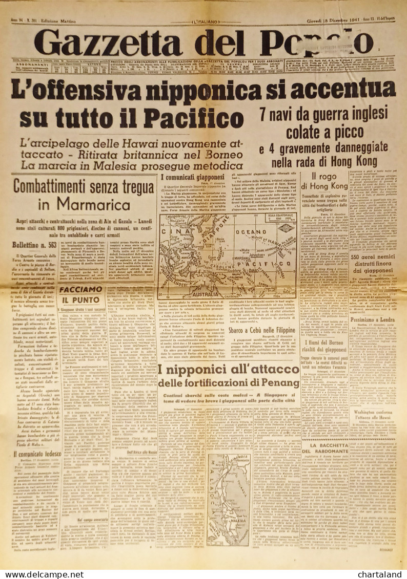 Gazzetta Del Popolo N. 301 - 1941 L'offensiva Nipponica Si Accentua Sul Pacifico - Altri & Non Classificati