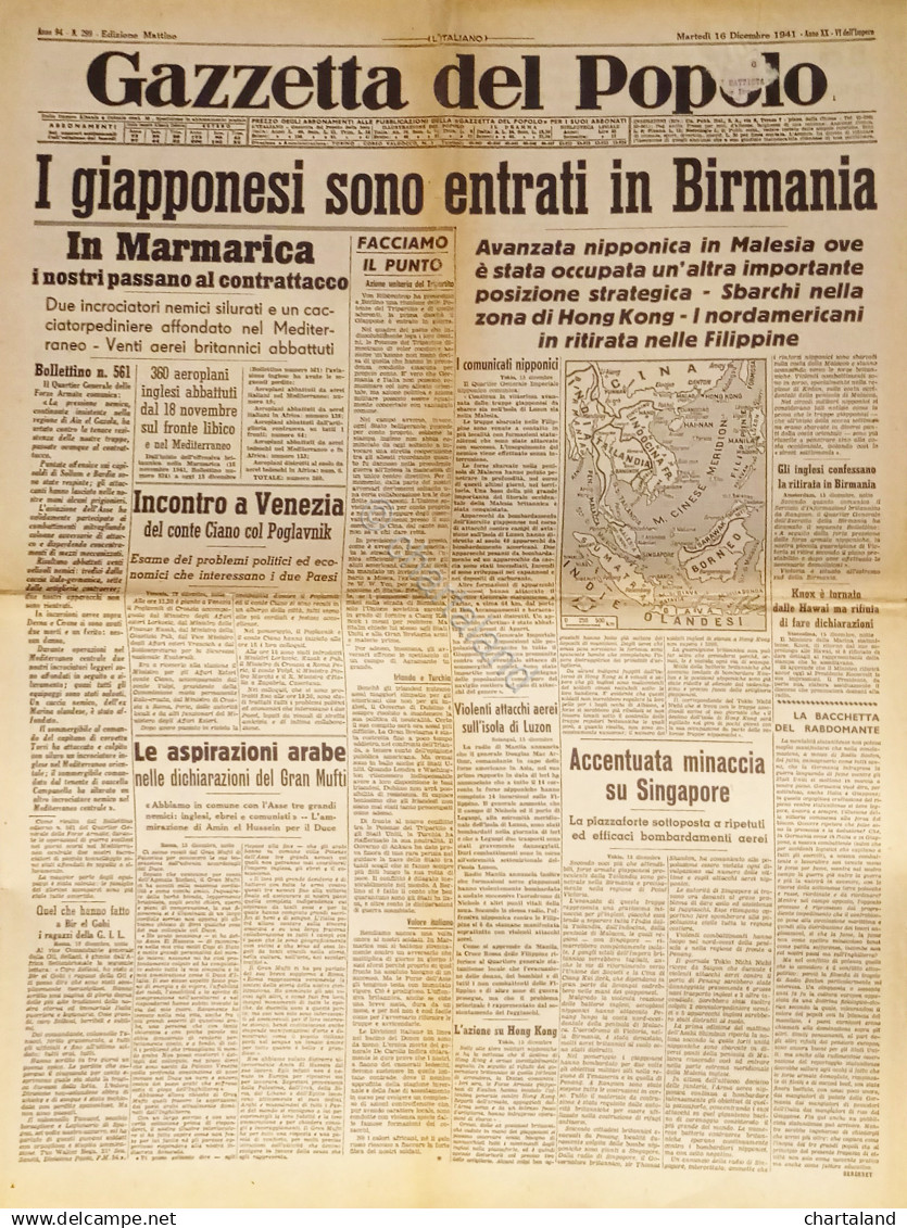 Gazzetta Del Popolo N. 299 - 1941 I Giapponesi Sono Entrati In Birmania - Altri & Non Classificati