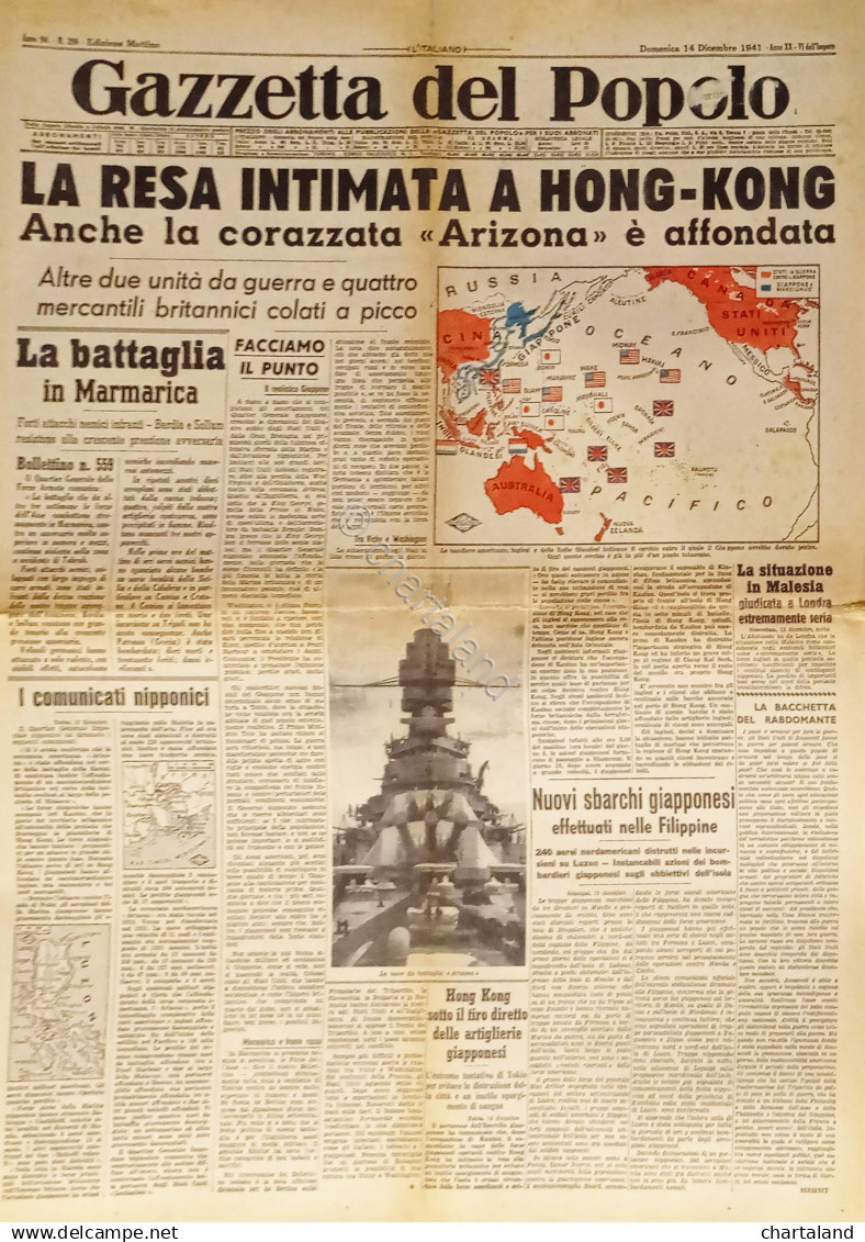 Gazzetta Del Popolo N. 298 - 1941 La Resa Intimata A Hong Kong - Altri & Non Classificati