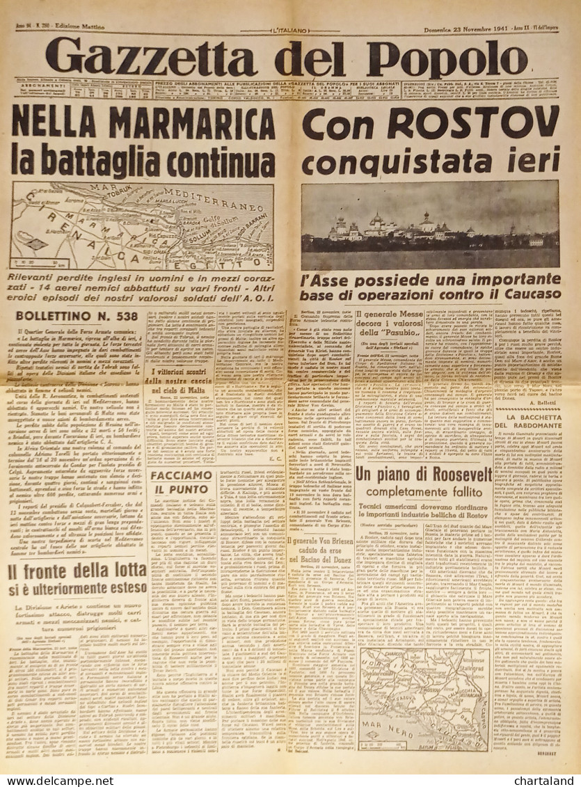 Gazzetta Del Popolo N. 280 - 1941 Nella Marmarica La Battaglia Continua - Altri & Non Classificati