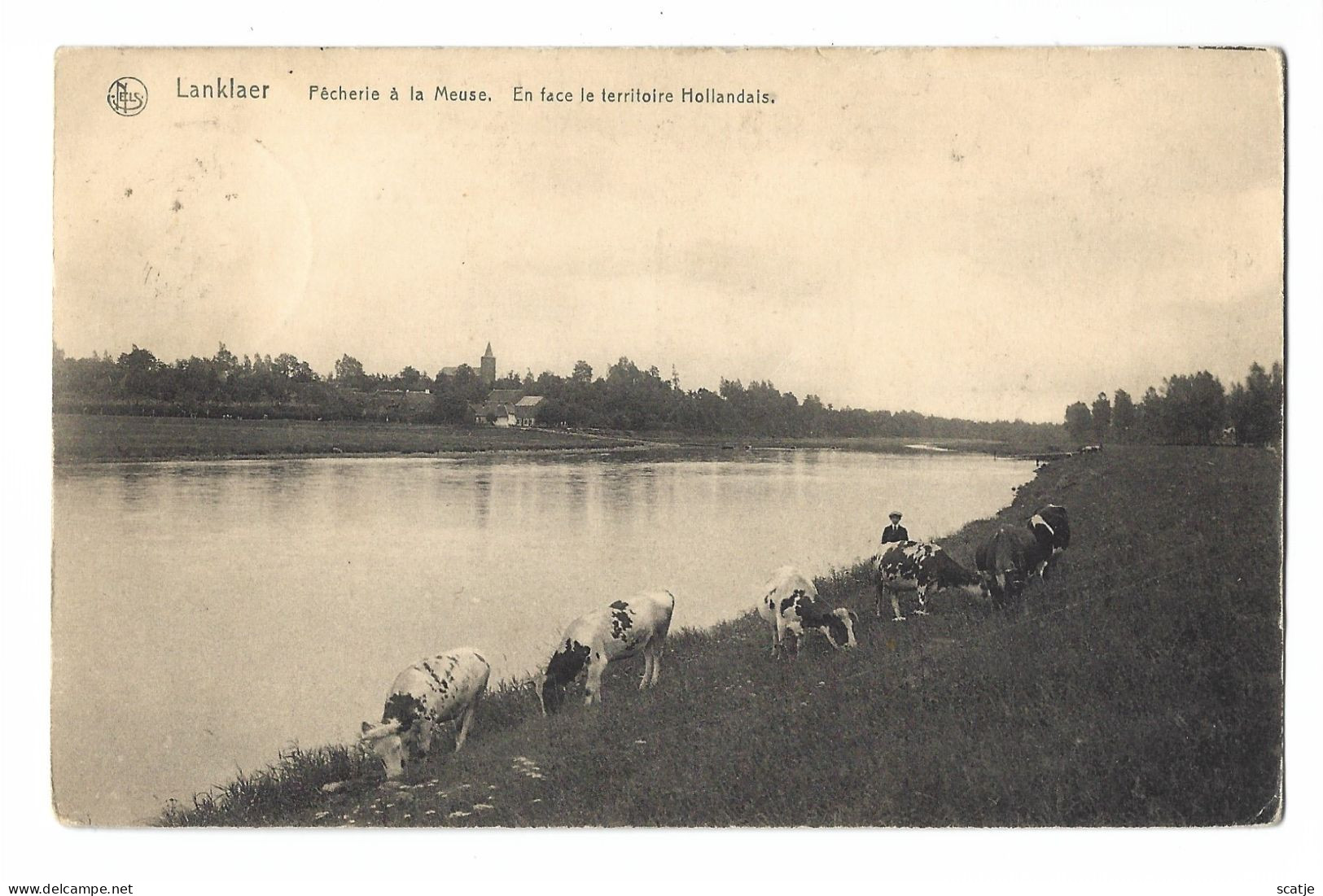 Lanklaar   -   Pêcherie à La Meuse.      1914   Mooi Kaartje!   -   Naar   Liége - Dilsen-Stokkem
