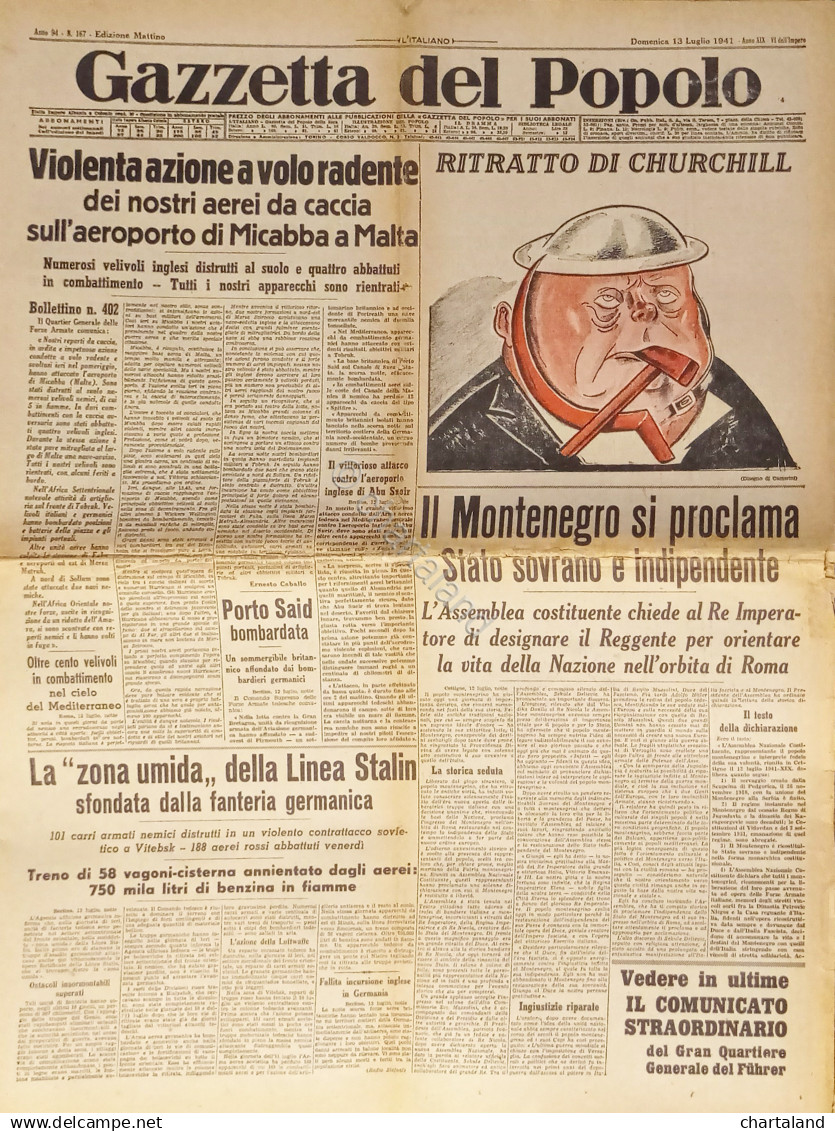 Gazzetta Del Popolo N. 167 - 1941 Il Montenegro Si Proclama Stato Sovrano - Altri & Non Classificati