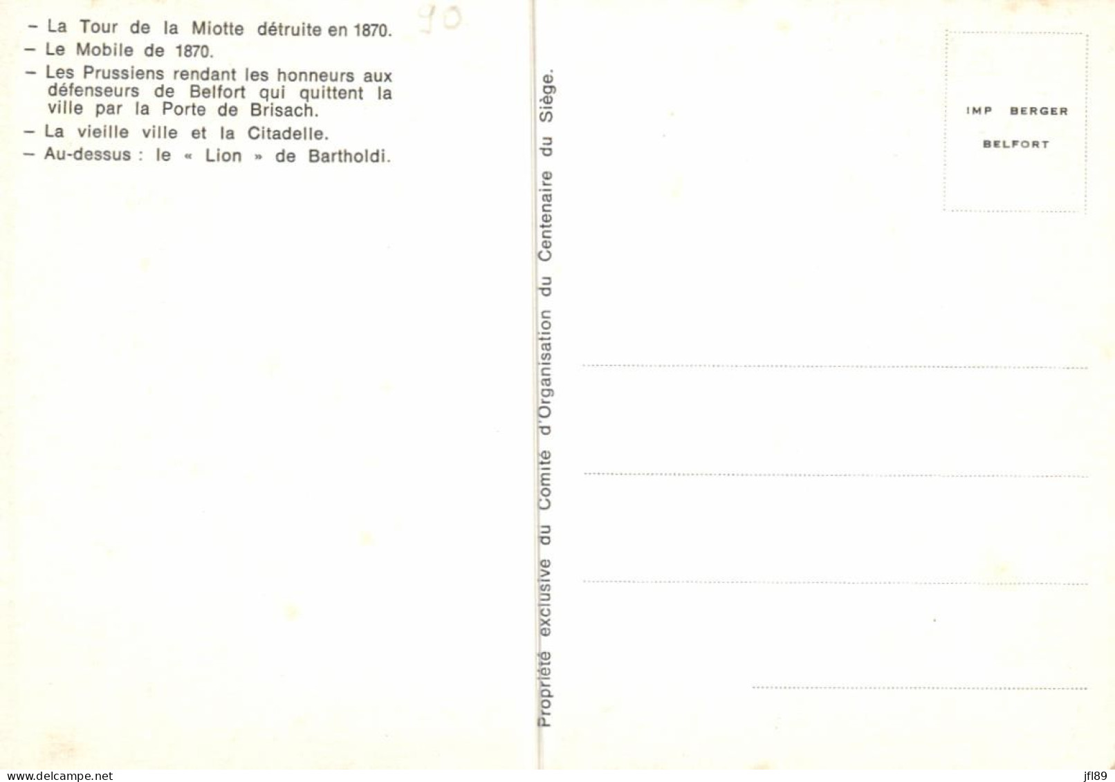 13188 -  Le Siege  De Belfort > Belfort  (90) Centenaire Du Siege De Belfort 1870 - 1970 - Belfort – Siège De Belfort