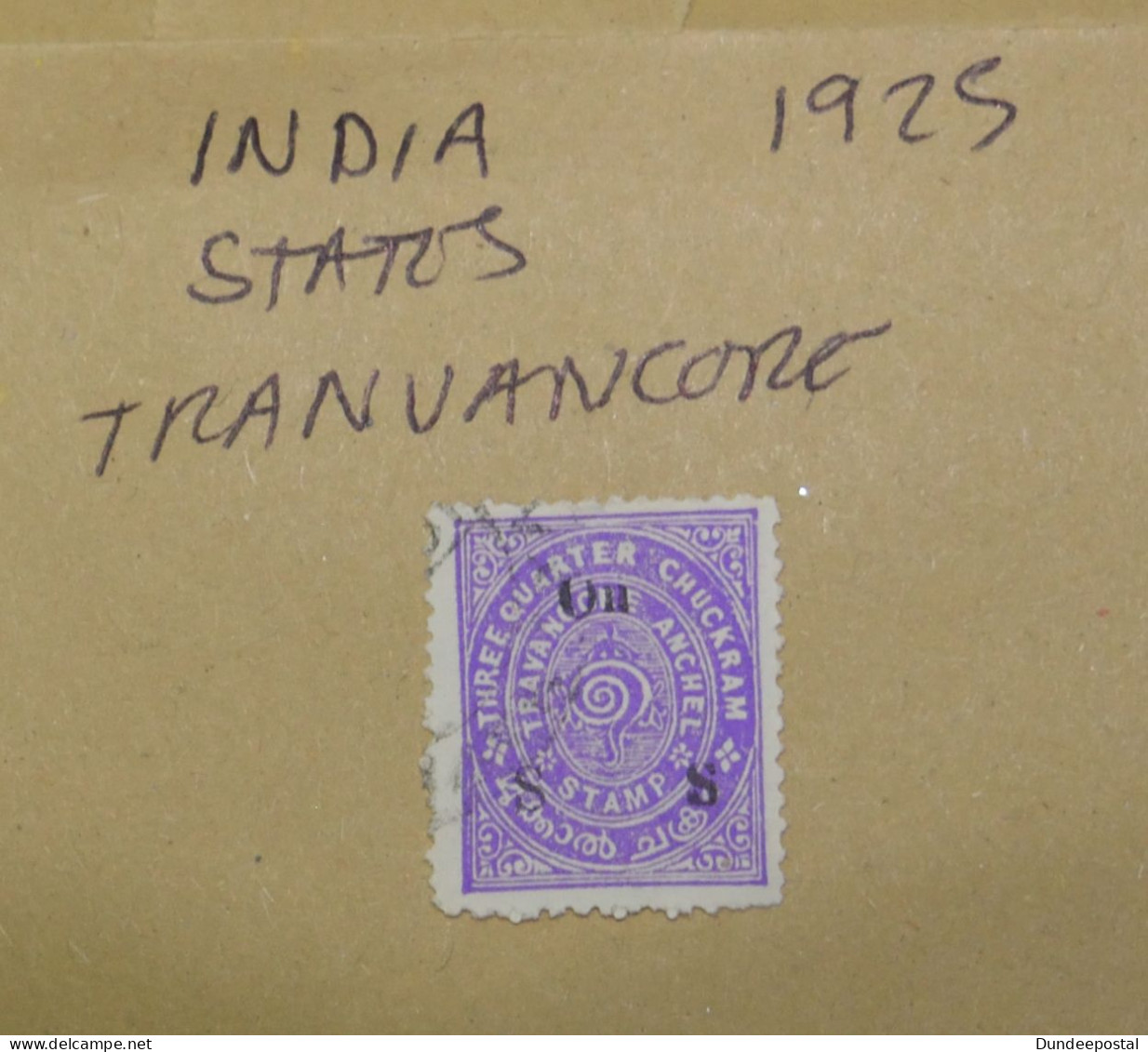 INDIA  STAMPS  Travancore 1925  (N13)    ~~L@@K~~ - Travancore