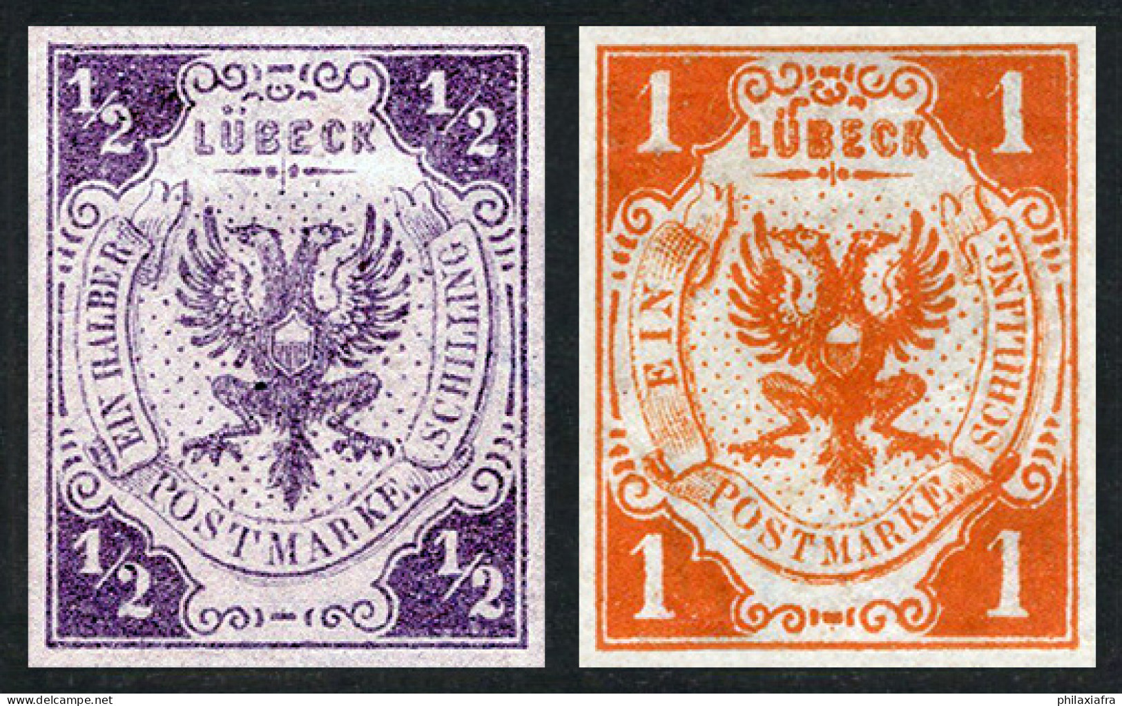 1859 Allemagne Luebeck 1/2-1s. Neuf ** Av. Gomme Mi.1-2 Magnifique Reproductions - Luebeck