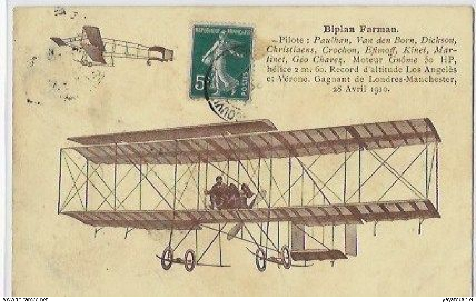 Biplan FARMAN Piloté Par Paulhan - 1914-1918: 1ère Guerre