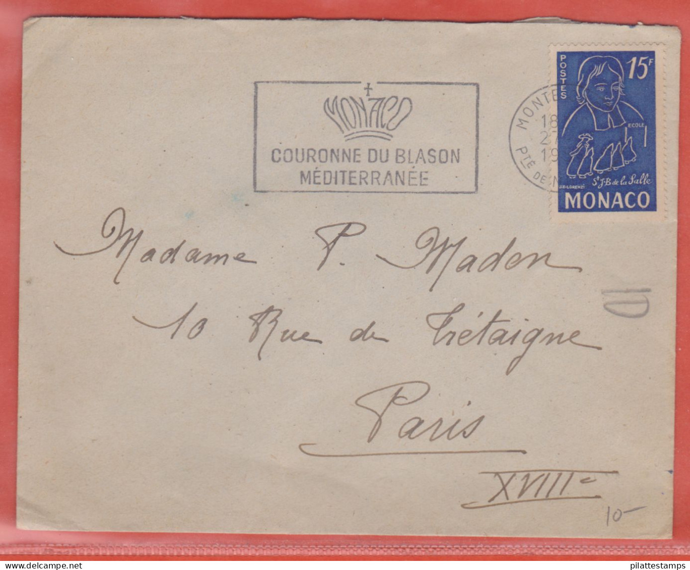 MONACO LETTRE DE 1955 POUR PARIS FRANCE - Postmarks