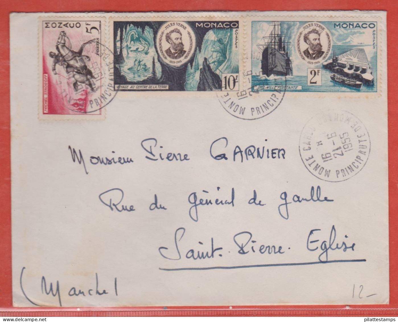 MONACO LETTRE DE 1955 JULES VERNE - Postmarks