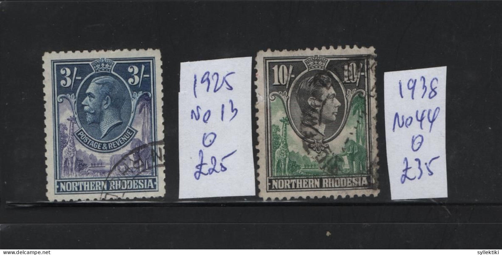 NORTHERN RHODESIA 1925/38 BRITISH COLONY 2 USED STAMPS   STANLEY GIBBONS No 13 & 44 AND VALUE GBP 60.00 - Northern Rhodesia (...-1963)
