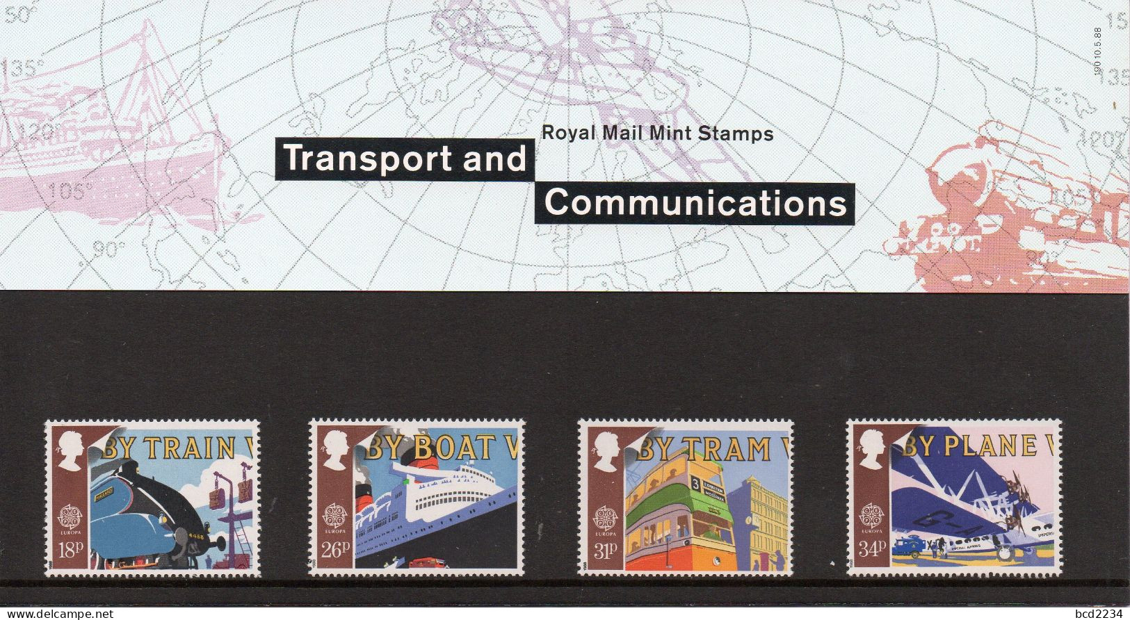 GB GREAT BRITAIN 1988 EUROPA TRANSPORT & MAIL SERVICES 1930s PRESENTATION PACK No190 TRAIN TRAM BOAT SHIP PLANE AIRPLANE - Presentation Packs