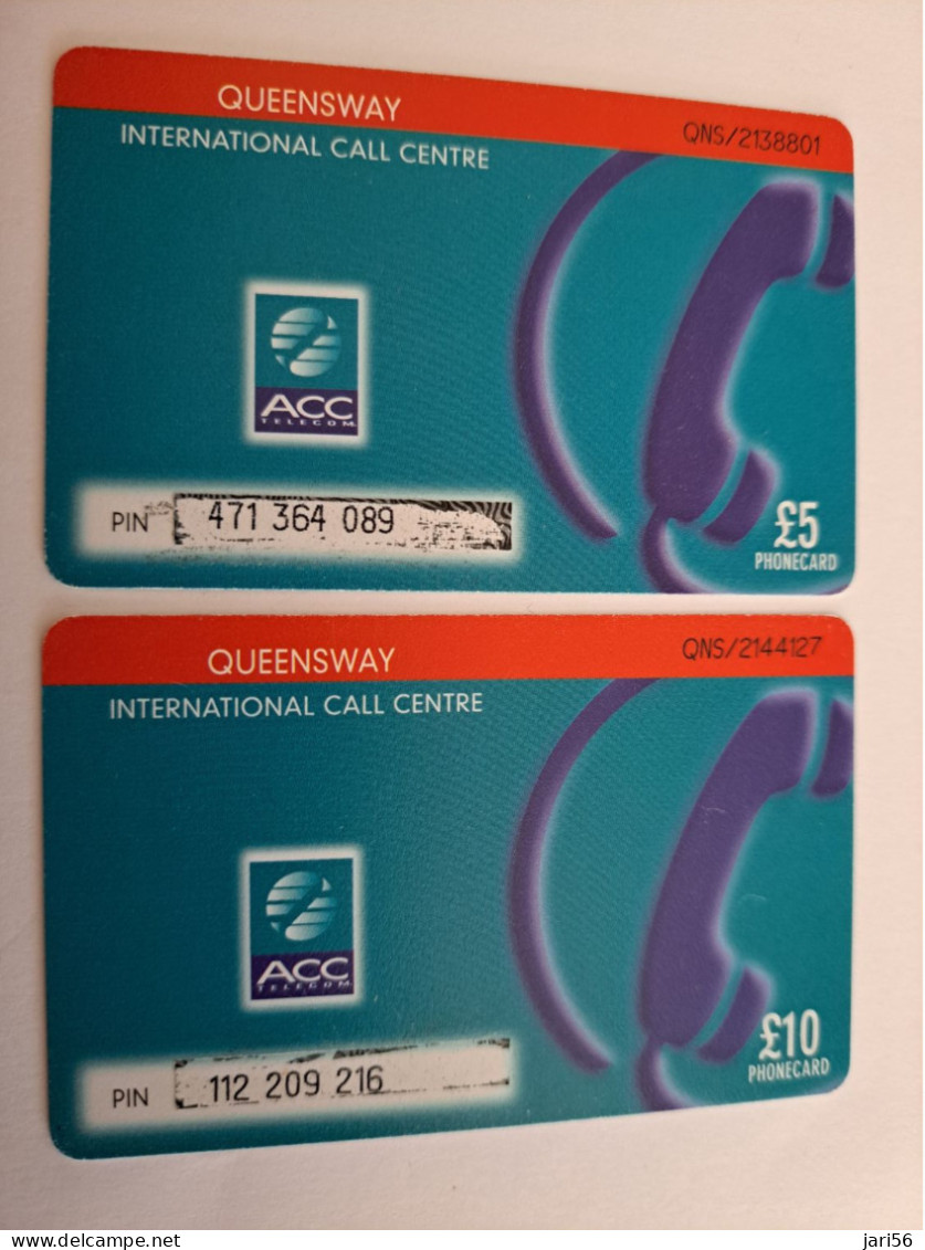 GREAT BRITAIN / 5 + 10  POUND/ 2X  PREPAIDS CARDS/ QUEENSWAY INT CALL CENTRE /  FINE USED    **15364** - Collections