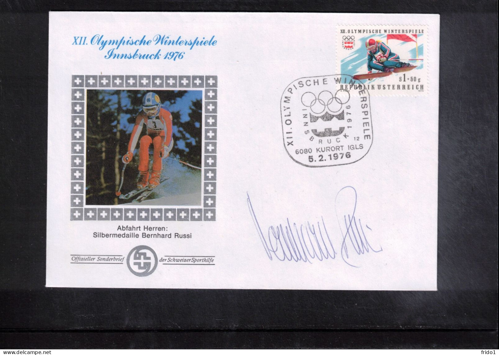 Austria / Oesterreich 1976 Olympic Games Innsbruck - Downhill BERNHARD RUSSI Original Signature - Hiver 1976: Innsbruck