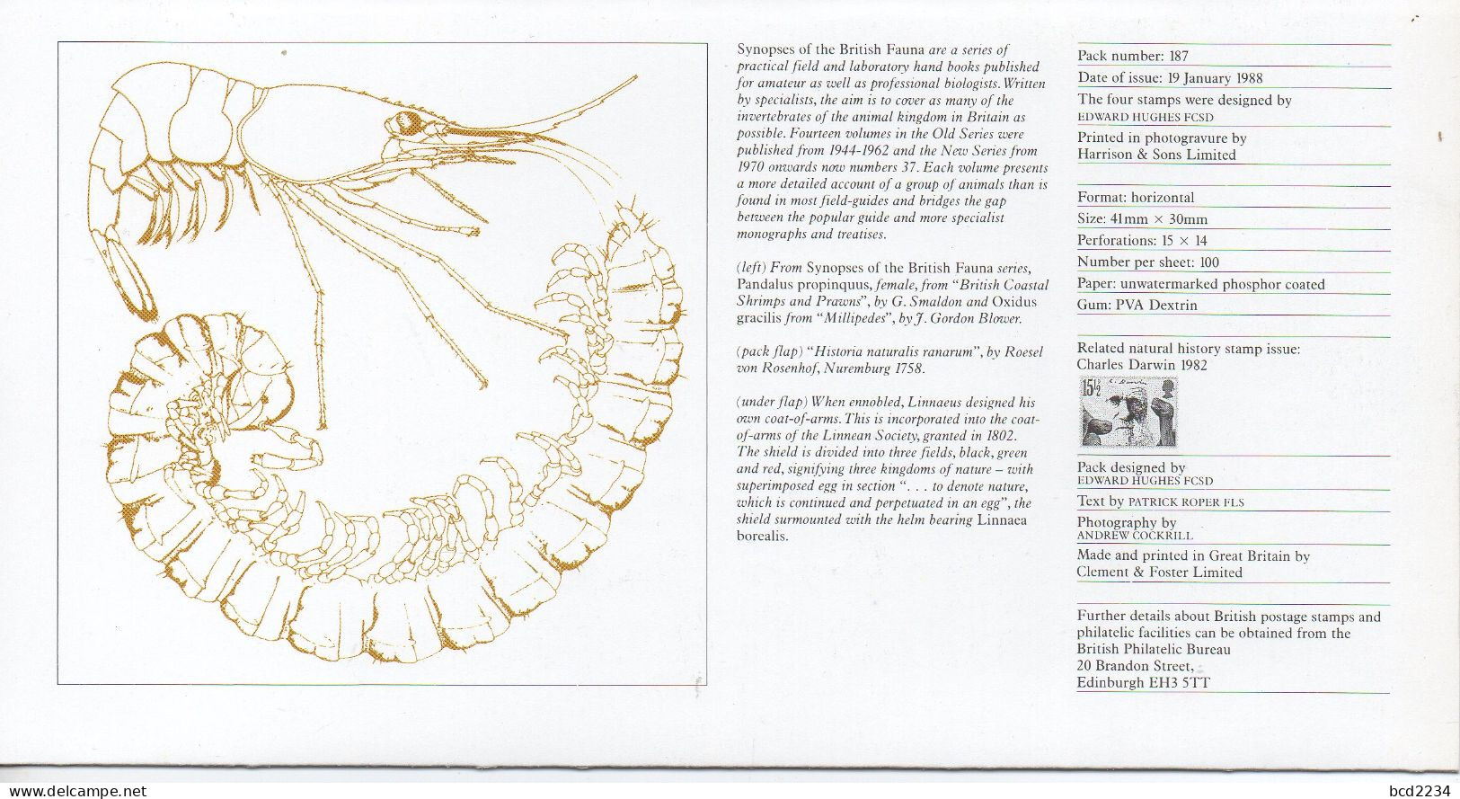 GB GREAT BRITAIN 1988 BICENTENARY OF LINNEAN SOCIETY PRESENTATION PACK No 187 WORLD'S OLDEST BIOLOGY & NATURAL HISTORY - Cisnes