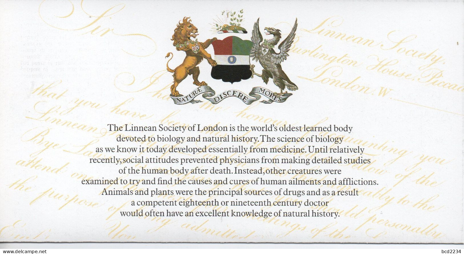 GB GREAT BRITAIN 1988 BICENTENARY OF LINNEAN SOCIETY PRESENTATION PACK No 187 WORLD'S OLDEST BIOLOGY & NATURAL HISTORY - Cigni