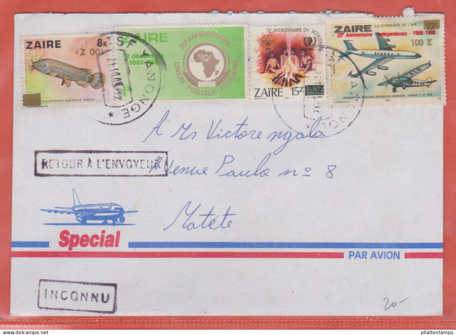 ZAIRE SURCHARGE RENVERSEE SUR LETTRE DE 1985 DE YANONGE - Lettres & Documents