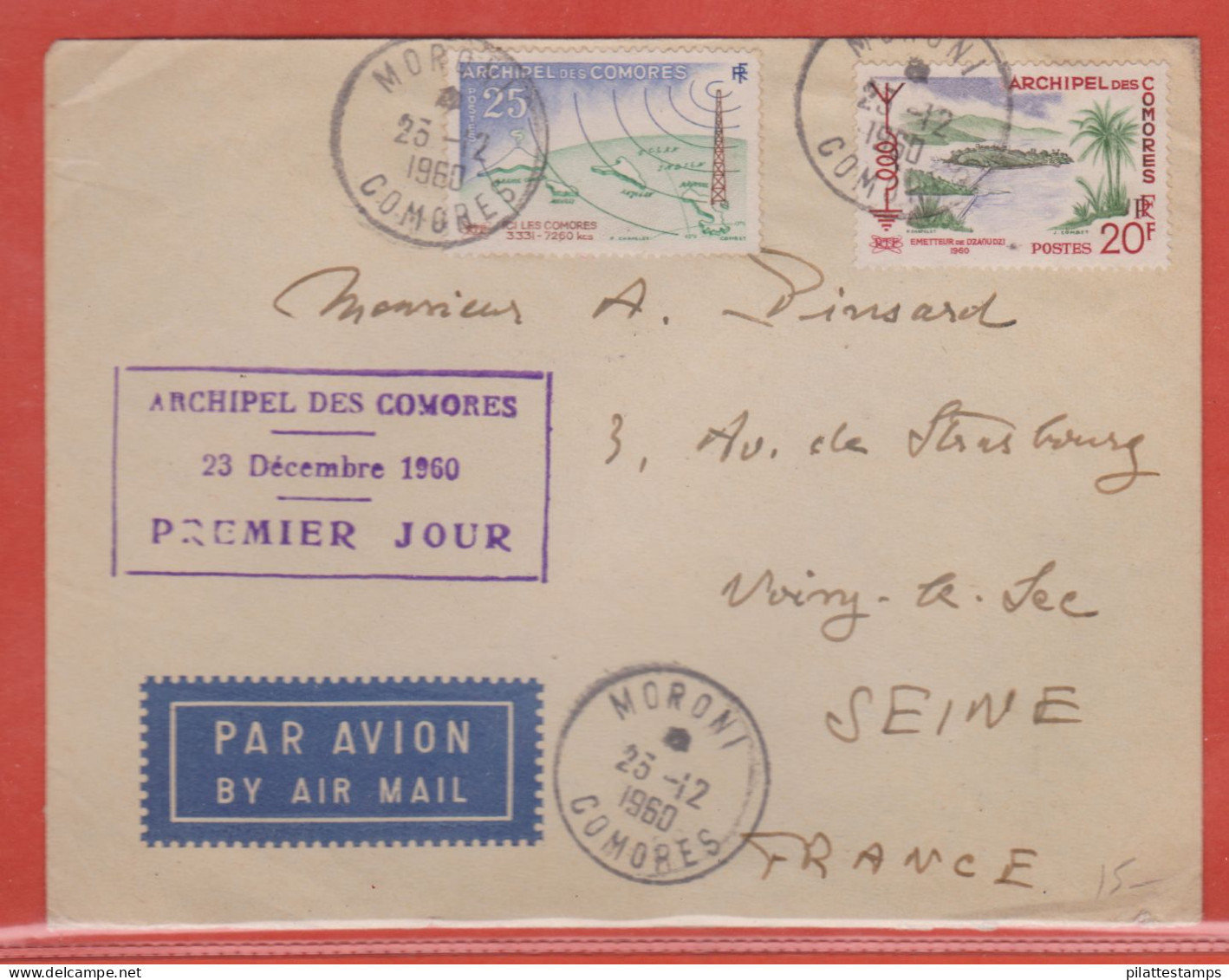 COMORES LETTRE FDC DE 1960 DE MORONI - Cartas & Documentos