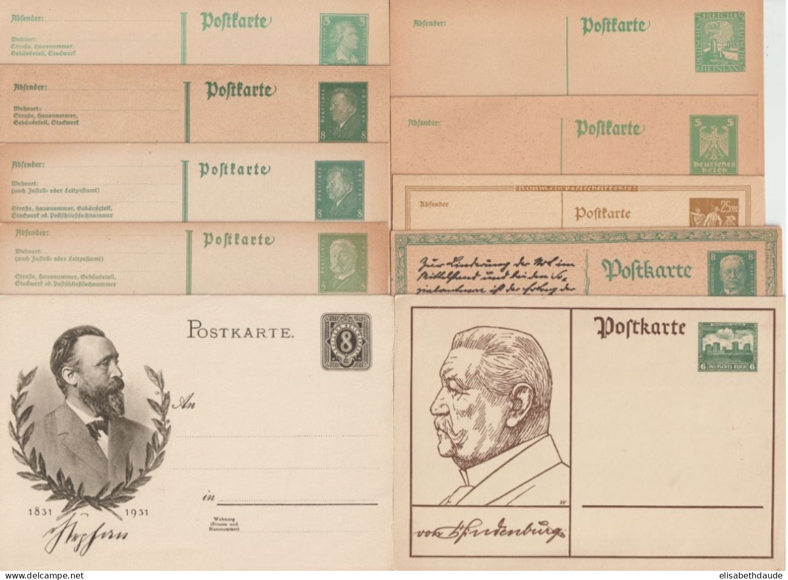 1923/1931 - WEIMAR - 10 ENTIERS POSTAUX TOUS DIFFERENTS NEUFS ! - Postkarten