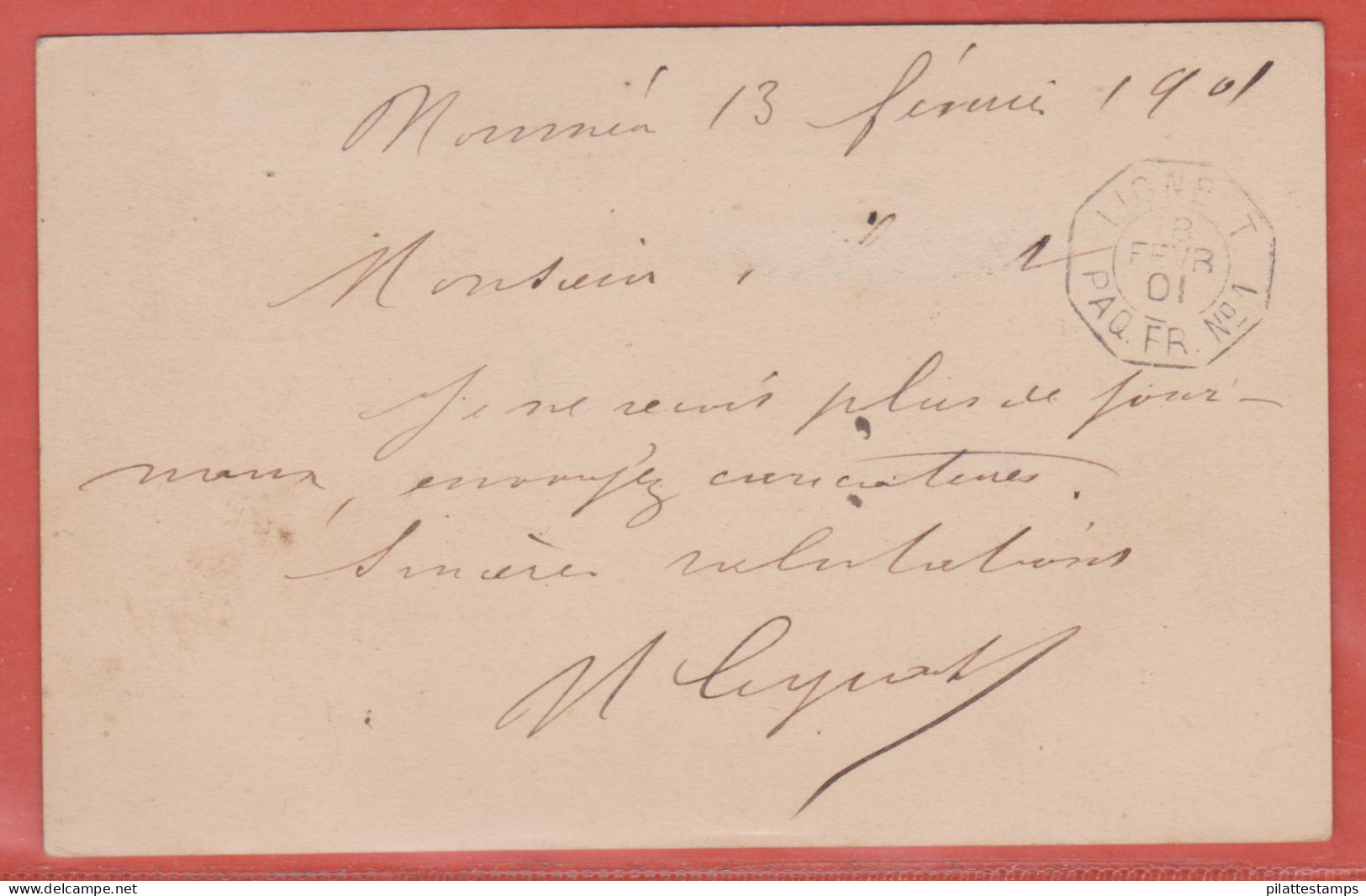 NOUVELLE CALEDONIE ENTIER POSTAL DE 1901 DE NOUMEA POUR PARIS - Postwaardestukken